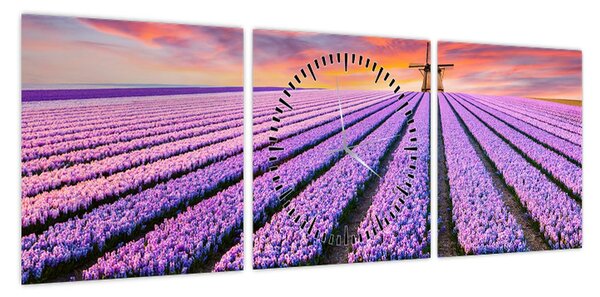 Obraz - farma kwiatów (z zegarem) (90x30 cm)