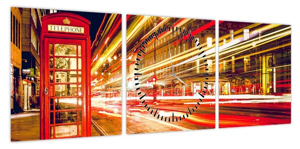 Obraz - czerwona budka telefoniczna (z zegarem) (90x30 cm)