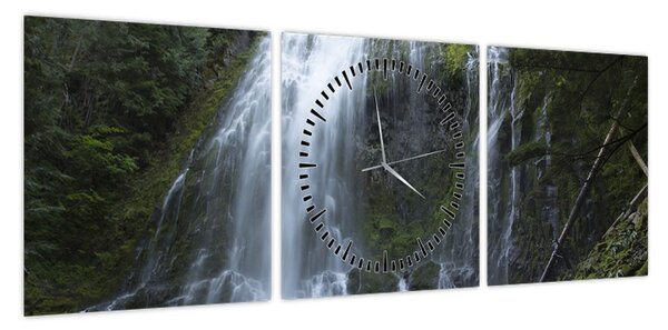 Obraz wodospadu (z zegarem) (90x30 cm)