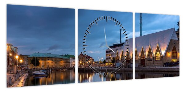 Obraz kanału wodnego - Göteborg (z zegarem) (90x30 cm)