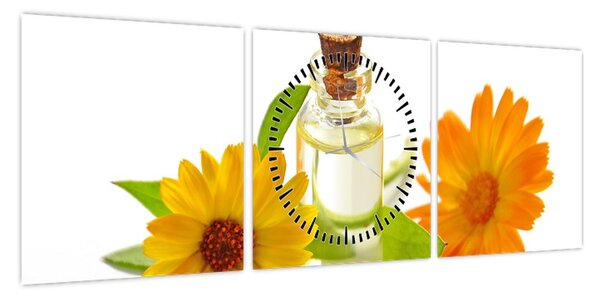 Obraz kwiatowego oleju (z zegarem) (90x30 cm)