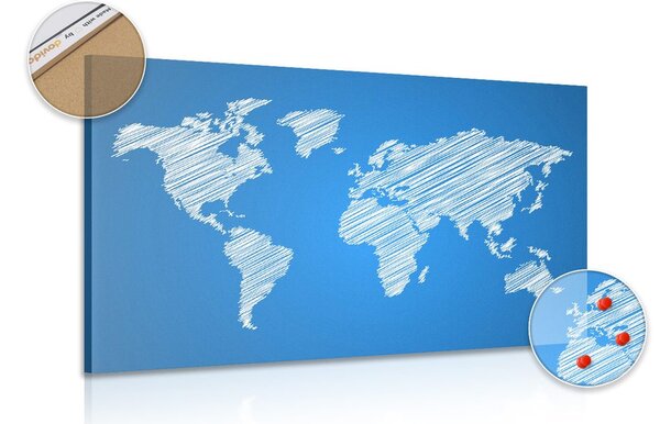 Obraz zacieniowana mapa świata na niebieskim tle na korku