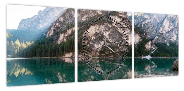 Obraz górskiego jeziora (z zegarem) (90x30 cm)