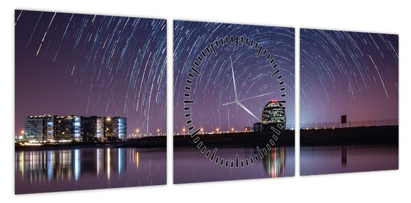 Obraz nocnego nieba z gwiazdami (z zegarem) (90x30 cm)