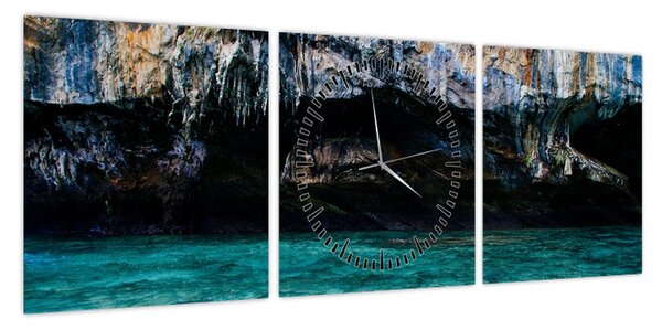 Obraz wody i skał (z zegarem) (90x30 cm)