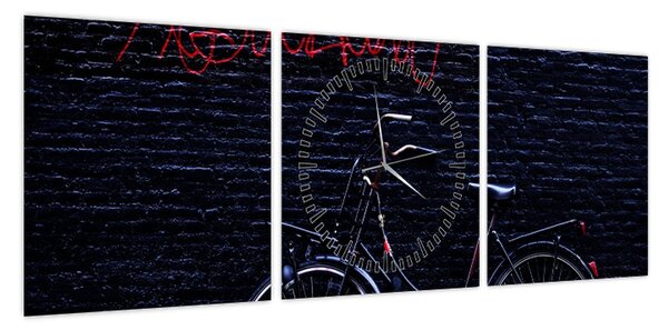 Obraz roweru w Amsterdamie (z zegarem) (90x30 cm)