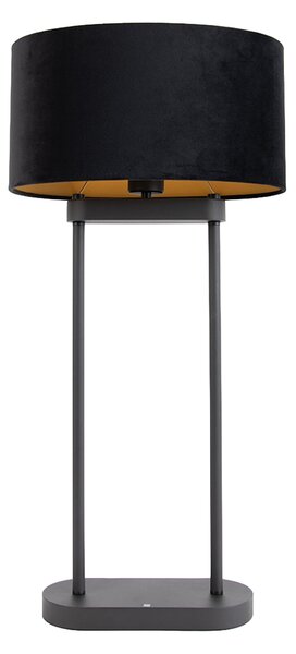 Lampa stołowa czarna z czarnym owalnym kloszem 35 cm - Thijmen