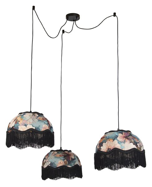 Lampa wisząca czarna z kwiatowym kloszem i białym wnętrzem 31,5 cm 3-źródła światła - Cava