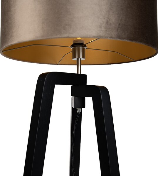 Lampa podłogowa Czarny Trójnóg z Brązowym Kloszem ze Złotym Wnętrzem 50cm - Puros