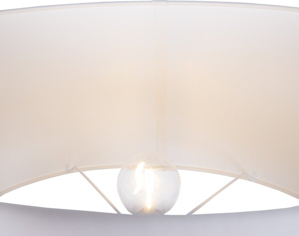 Beżowa lampa podłogowa z owalnym lnianym białym abażurem 50 cm - Thijmen