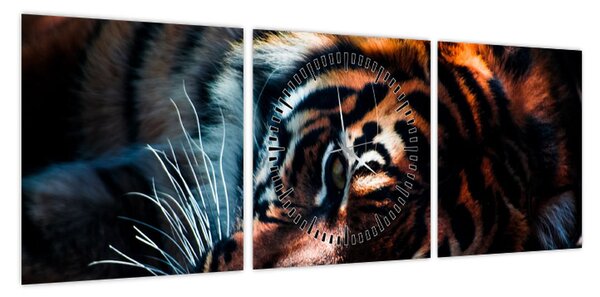Obraz leżącego tygrysa (z zegarem) (90x30 cm)