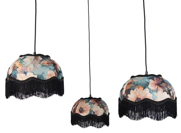 Lampa wisząca czarna z kwiatowym kloszem i białym wnętrzem 31,5 cm 3-źródła światła - Cava