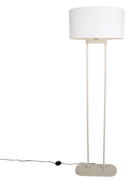 Beżowa lampa podłogowa z owalnym lnianym białym abażurem 50 cm - Thijmen