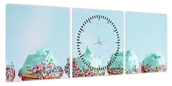 Obraz cupcakes (z zegarem) (90x30 cm)