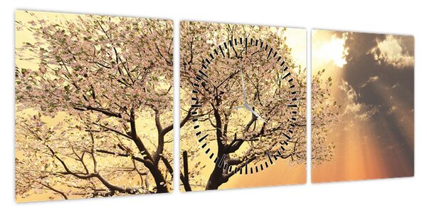 Obraz drzewa na łące (z zegarem) (90x30 cm)
