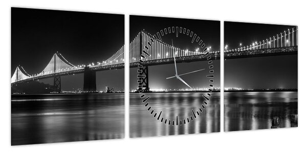 Obraz - Czarno - biały most (z zegarem) (90x30 cm)