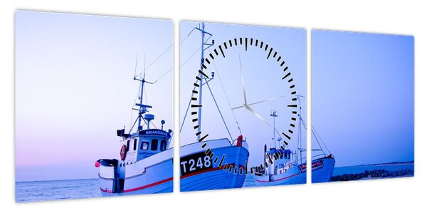 Obraz - Lądowanie o zmierzchu (z zegarem) (90x30 cm)