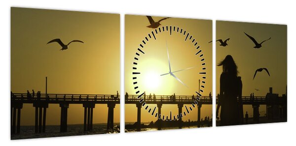 Obraz - Spacer po plaży (z zegarem) (90x30 cm)