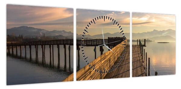 Obraz - Na brzegu jeziora Obersee (z zegarem) (90x30 cm)