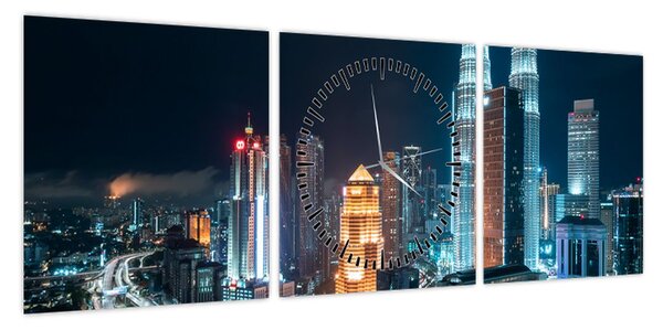 Obraz - Noc w Kuala Lumpur (z zegarem) (90x30 cm)