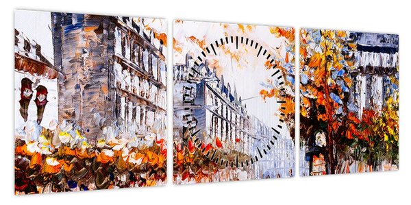 Obraz - Życie w mieście (z zegarem) (90x30 cm)