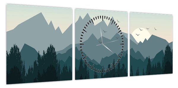 Obraz - Góry oczami grafika (z zegarem) (90x30 cm)