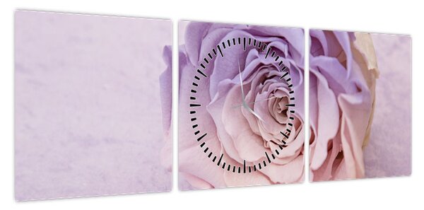 Obraz szczegółu kwiatu róży (z zegarem) (90x30 cm)