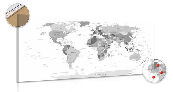 Obraz na korku czarno-biała mapa z nazwami
