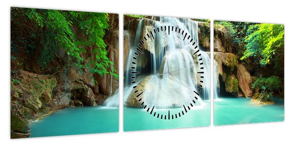 Obraz wodospadów (z zegarem) (90x30 cm)