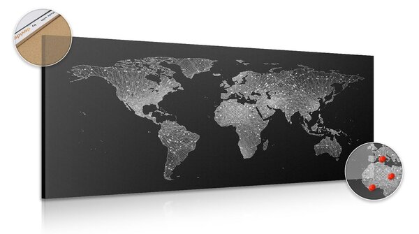 Obraz na korku nocna czarno-biała mapa świata
