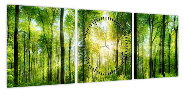 Obraz - Świt w lesie (z zegarem) (90x30 cm)