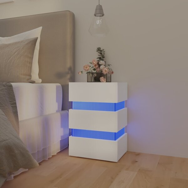 Szafka nocna z LED, biała, 45x35x67 cm, materiał drewnopochodny