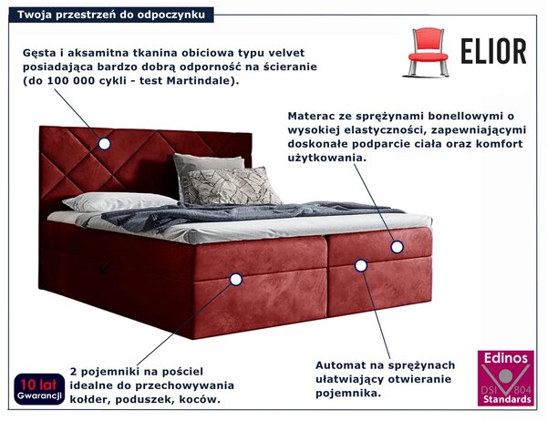 Czerwone tapicerowane łóżko kontynentalne 5 rozmiarów N1-B77