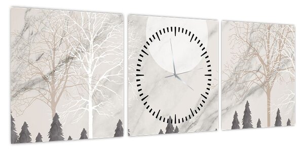 Obraz - Zimowy krajobraz (z zegarem) (90x30 cm)