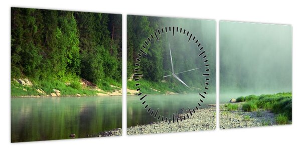 Obraz - rzeka przy lesie (z zegarem) (90x30 cm)