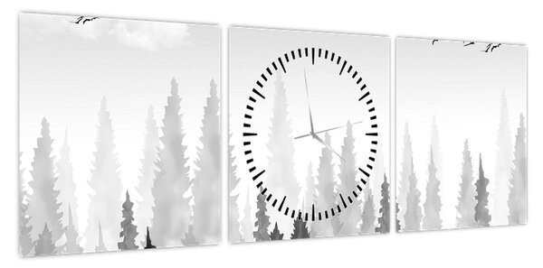Obraz - Szczyty lasów (z zegarem) (90x30 cm)