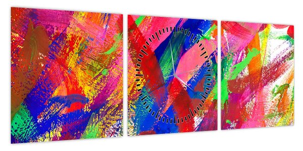 Obraz - Kolorowa abstrakcja (z zegarem) (90x30 cm)