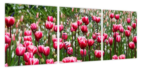 Obraz tulipanów (z zegarem) (90x30 cm)