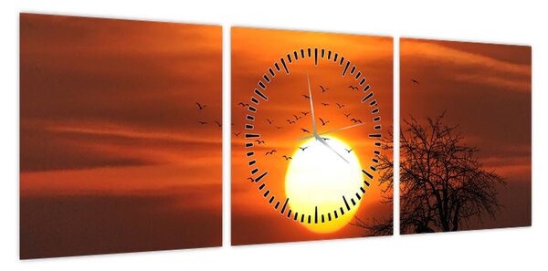 Obraz - Zachód słońca (z zegarem) (90x30 cm)