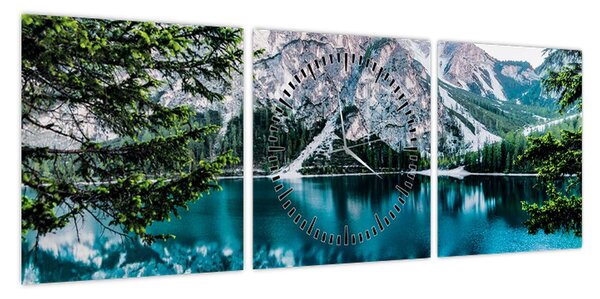 Obraz jeziora w Alpach (z zegarem) (90x30 cm)