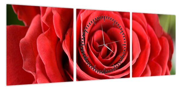 Obraz kwiatu róży (z zegarem) (90x30 cm)