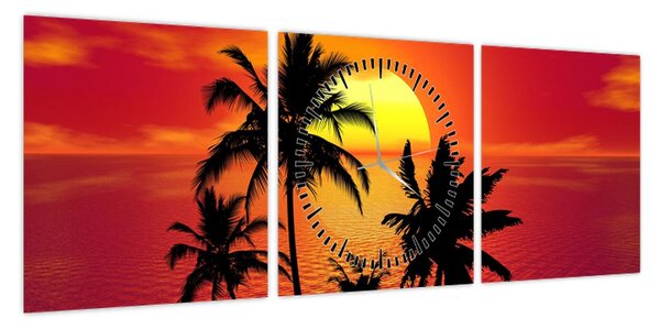 Obraz sylwetki wyspy z palmami (z zegarem) (90x30 cm)