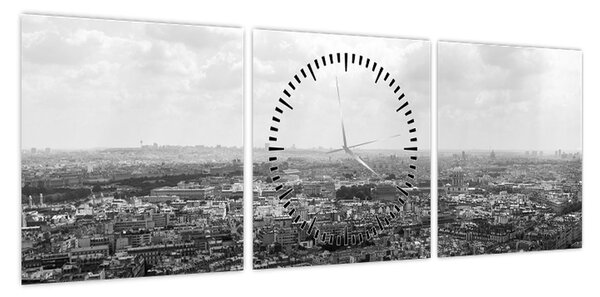 Obraz - Dachy domów w Paryżu (z zegarem) (90x30 cm)