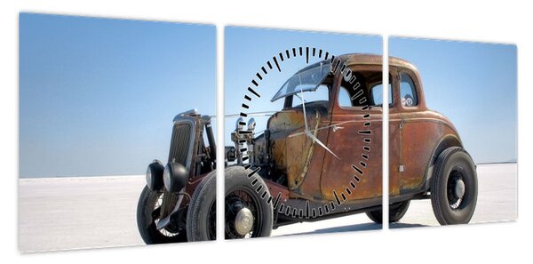 Obraz samochodu na pustyni (z zegarem) (90x30 cm)