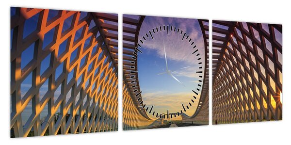 Obraz nowoczesnej architektury mostowej (z zegarem) (90x30 cm)