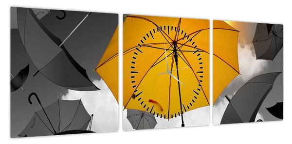 Obraz żółtego parasola (z zegarem) (90x30 cm)