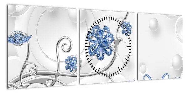 Obraz - Niebieskie łabędzie (z zegarem) (90x30 cm)