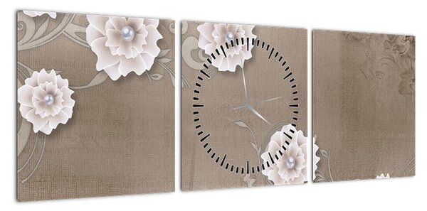 Obraz - Draperie z kwiatami (z zegarem) (90x30 cm)
