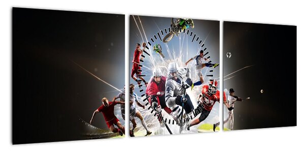 Obraz - Sportowcy (z zegarem) (90x30 cm)