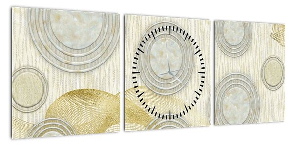 Obraz - Abstrakcja, marmurowe kręgi (z zegarem) (90x30 cm)